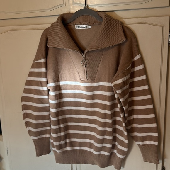 Striped Sweaters Half-Zip Long Sleeve Oversized Pullover - Picture 9 of 12